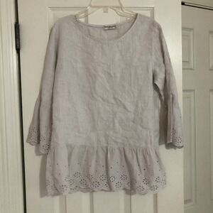 Terzo Millennio Linen Top Eyelet Grey Boho Artsy Lagenlook Italy Sz‎ Small